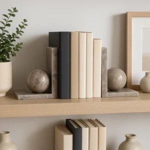 Decorative Bookends With Ball Orbs Accent – Modern Bookshelf Decor For Shelf, Office Desk, Or Home Decor Book Ends